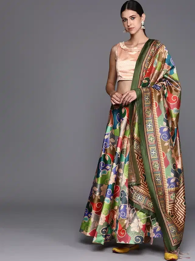 Digital Printed Unstitched Lehenga Choli for Women (Multicolor)