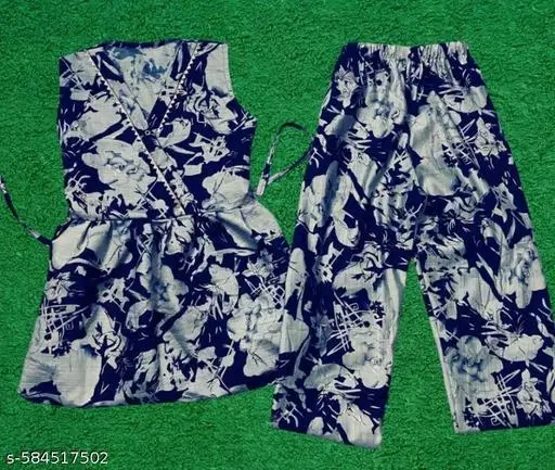 Rayon Slub Printed Clothing Set for Girls, Blue, Pack of 1 (11-12 Years)