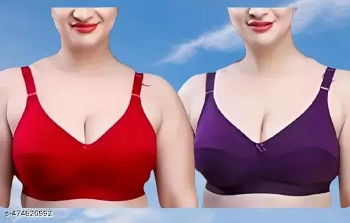 Cotton Solid Bras for Women, Red & Purple, Pack of 2 (30A)