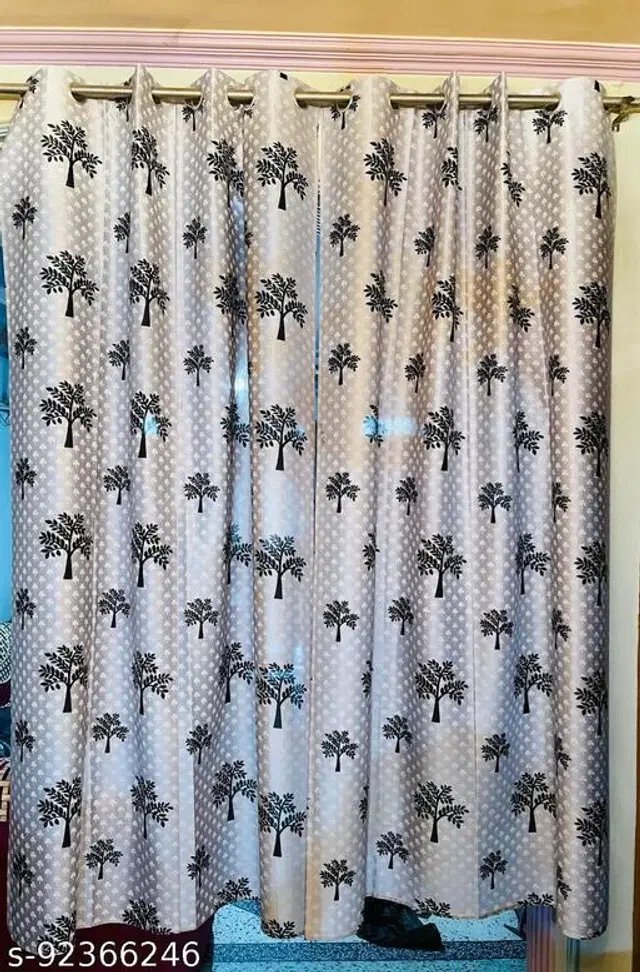 Silk Door Curtain, White, 7 Feet, Pack of 2