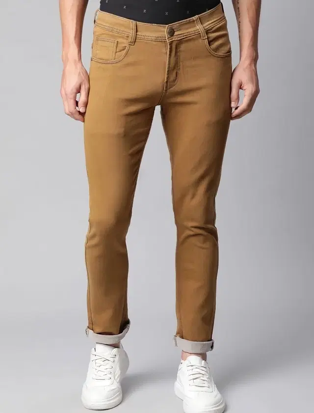 Denim Stretchable Dobby Jeans for Men (Dark Brown, 32)