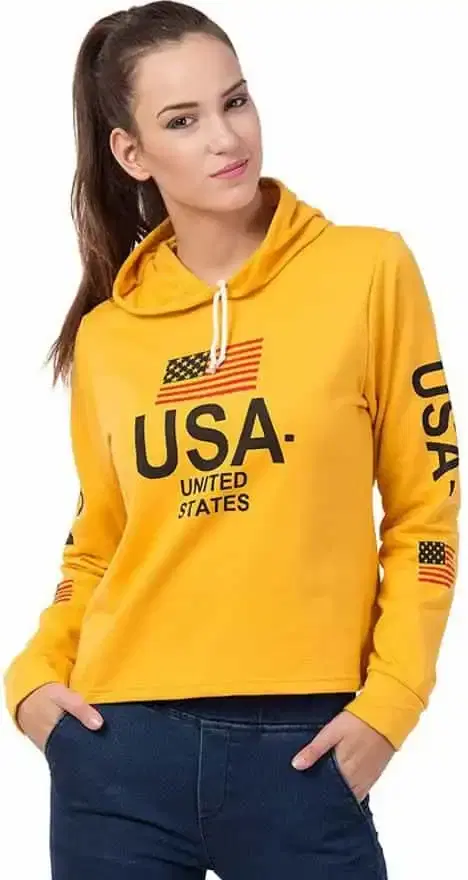 KRYPTAR Girl's Fleece U/S Full Sleeve Printed Women Sweatshirt KRYPTAR_Girl's_U_S_ Hoodie_Yellow_1_S