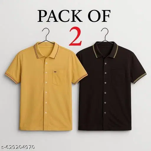 Polyester Solid T-shirt for men, Yellow & Black (L) Pack of 2