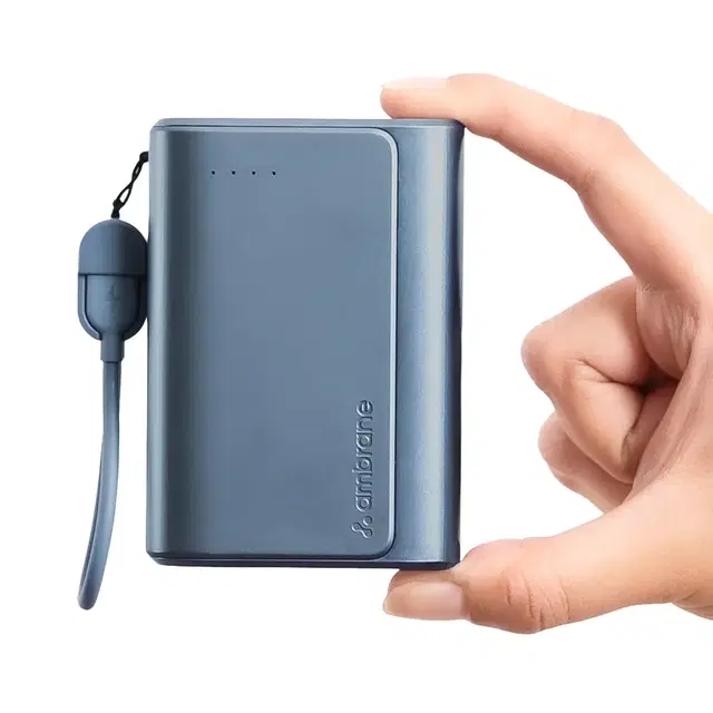 Ambrane 20000mAh 35w Fast Charging Small Pocket Size Powerbank, Hanging InBuilt Type C Cable, Type C Pd & Usb Output For iPhone, Android Mobiles & Other Devices (PowerMini 20, Blue)