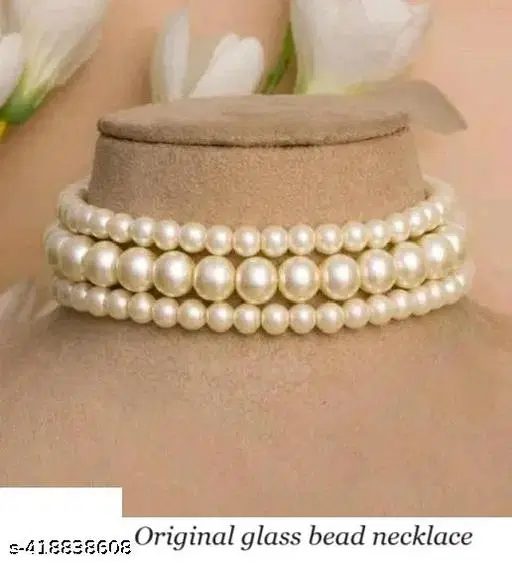 Fashionable Glass Bead 3 Layer Pearl Choker Set