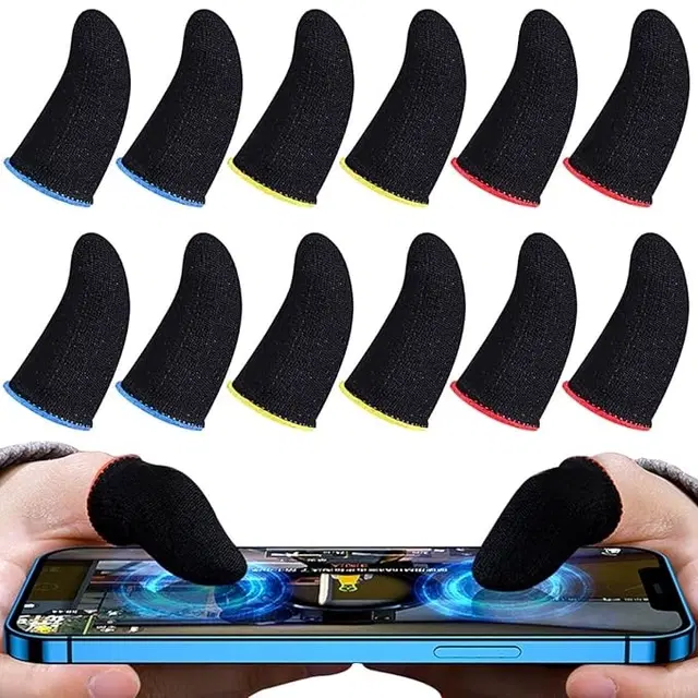 Microfiber Anti-Slip Mobile Gaming Finger Sleeves, Multicolor, Set of 6