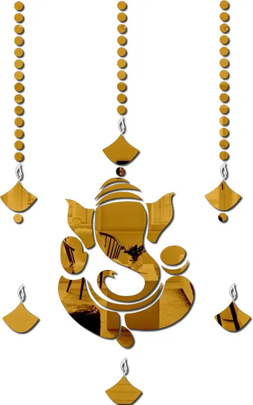 Akarts 25 cm Ganpati 100 dot 5 Diya Black mirror sticker