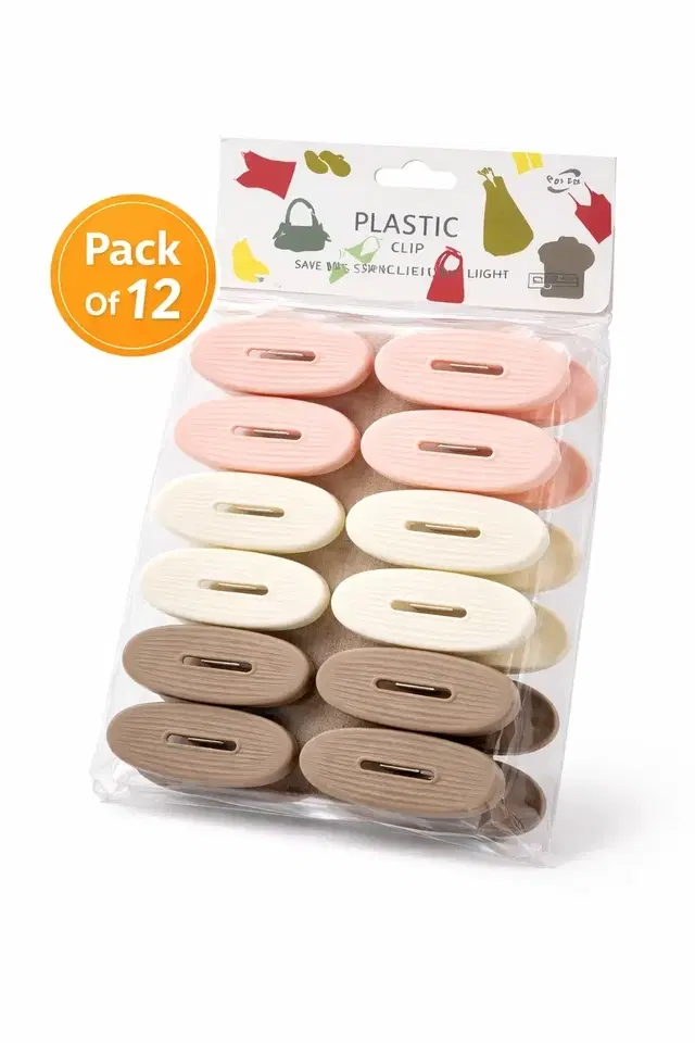 Strong Grip Plastic Clothes pins Set 12-Piece  Laundry Clips for Clothes Drying – Non-Slip, Durable, Multi-Color Pegs