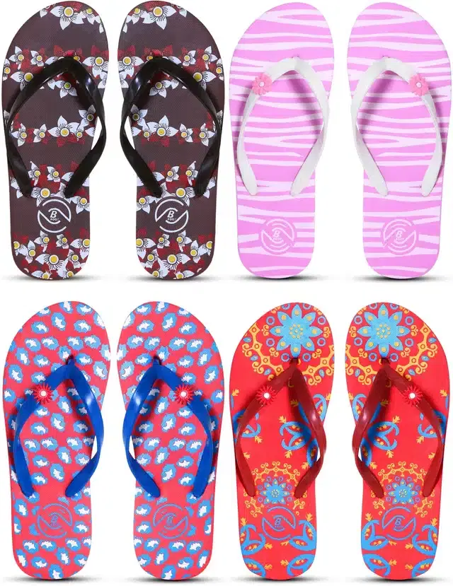 Flip Flops for Women, Pack of 4 (Multicolor, 5)