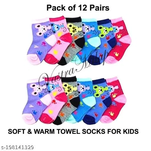 Woolen Socks for Kids, Set of 12 (Multicolor, 0-3 Months)