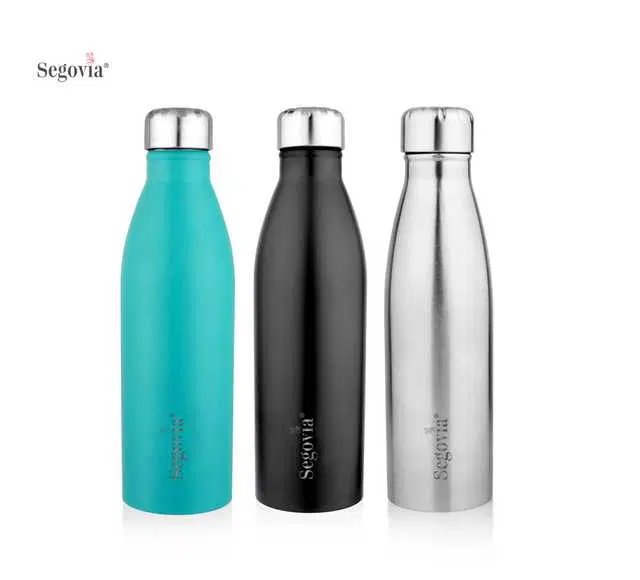 Segovia Cola Single Walled Stainless Steel Sports Water Bottle with SS Cap, Pack of 3, Assorted, 1000 ml, SS-13