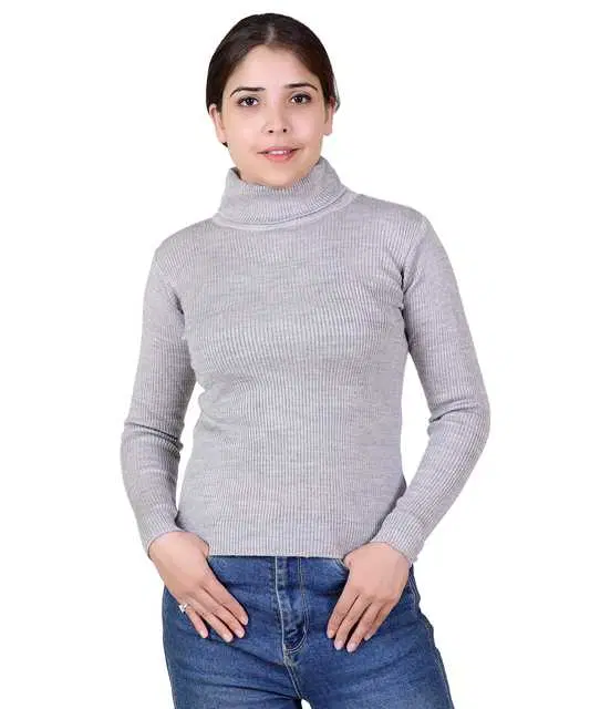 Women's Full Sleeves Sweater (Grey, M) (M385)