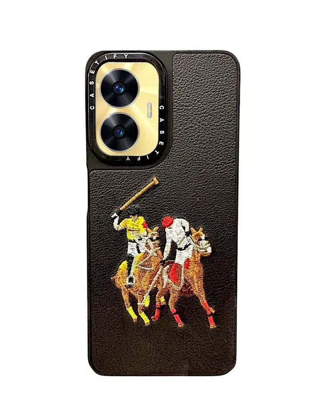 Synthetic Pu Leather Back Cover For Realme Rmx3710 / C55, Black