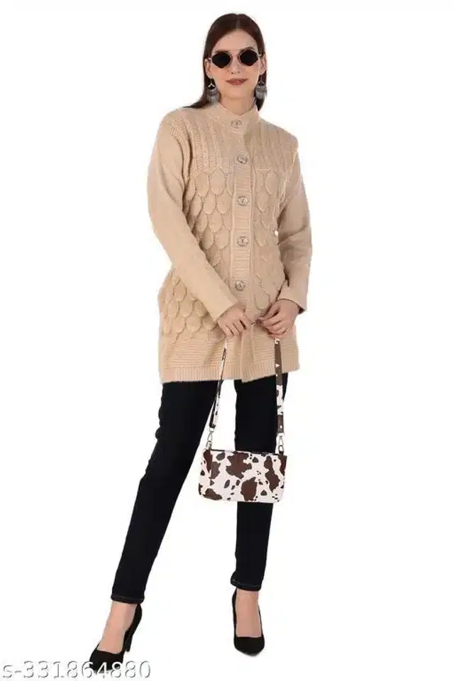 Acrylic Sweater for Women (Beige, M)