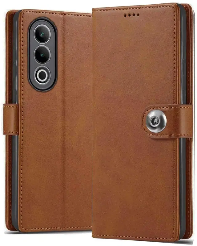 Artificial Leather Mobile Flip Cover for Oneplus Nord 5, Brown