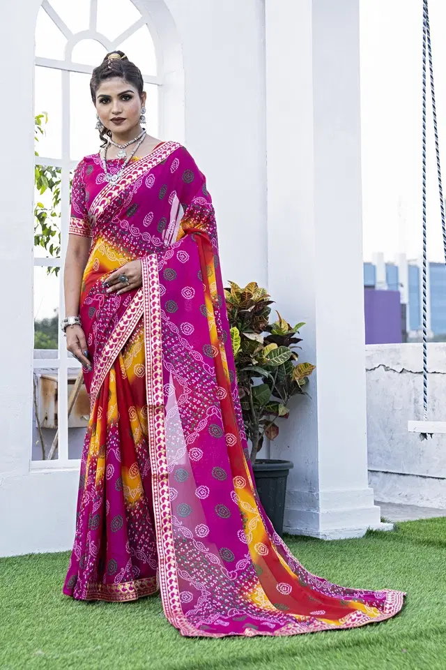 Georgette Printed Saree for Women (Pink, 6.3 m)
