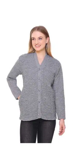 Ragmen Fashion Elegant Women Woollen Cardigan & Sweaters (Grey, XXL) (R6)