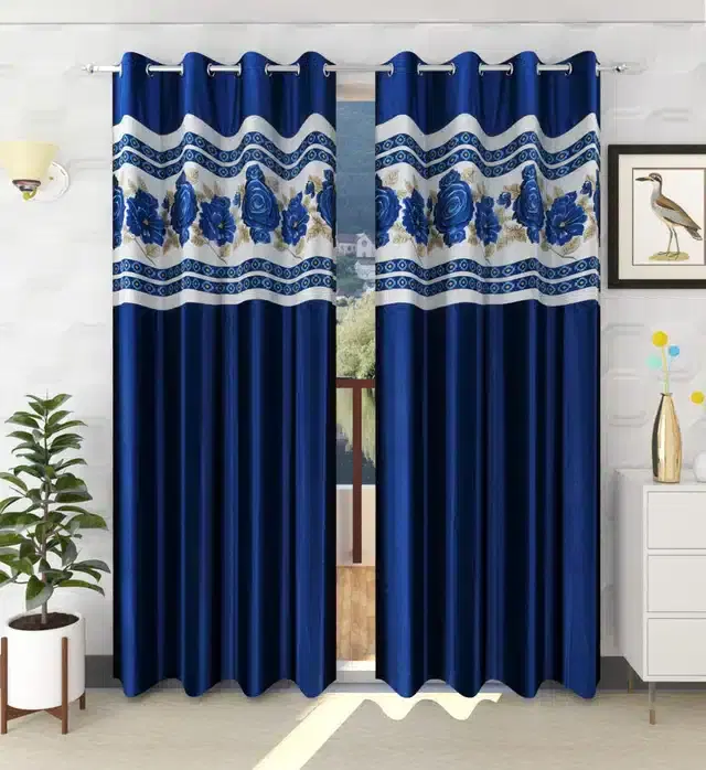 Polyester Room Darkening Window Curtains, Pack of 2, Blue, 5 feet