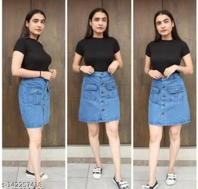 Denim Skirts for Women (Blue, 28)