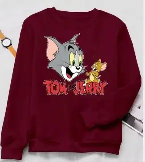 Round Neck Printed Sweatshirt for Women (Maroon, S)