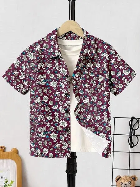 Cotton Printed Shirt For Boys, Maroon (1 to 2 year)