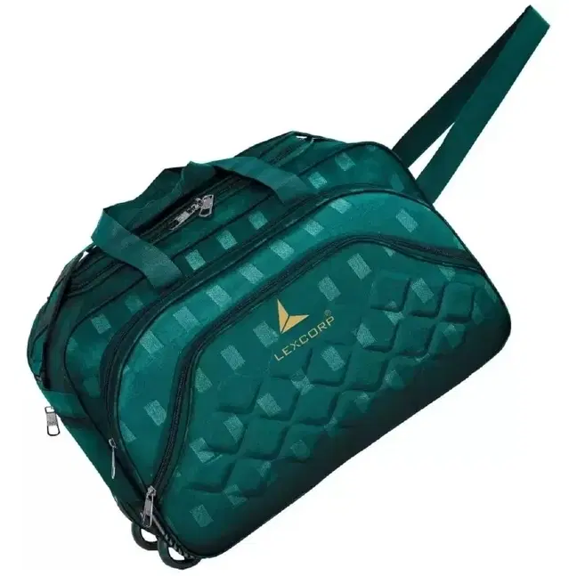 Polyester Trolley Duffel Bag with Wheels, Criss Cross Square Box Design, Green [65 L]