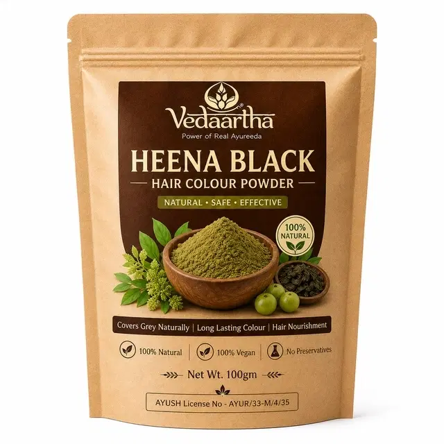 Vedaartha Ayurvedic Heena Black Hair Colour Powder, 100 g