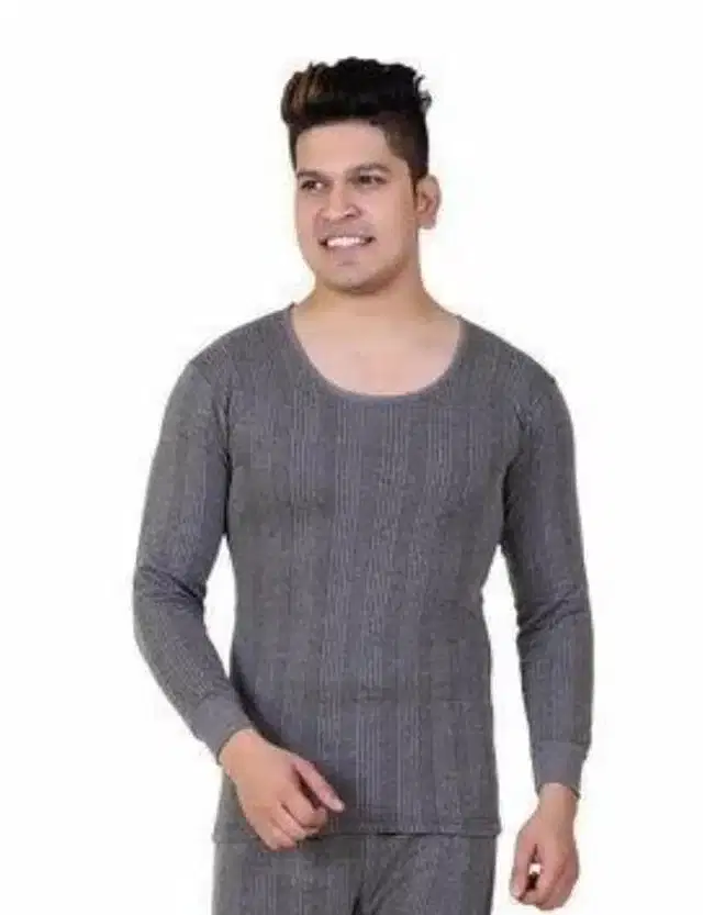 Cotton Blend Thermal Topwear for Men (Black, M)