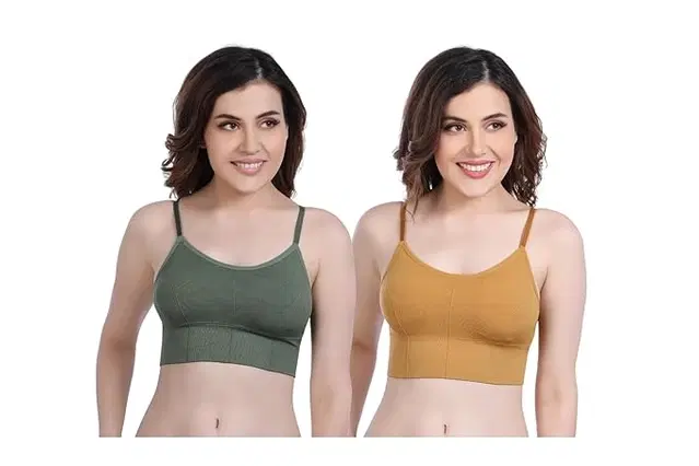 Cotton Blend Padded Camisole Bra for Women, Pack of 2 (Multicolor, Free Size)