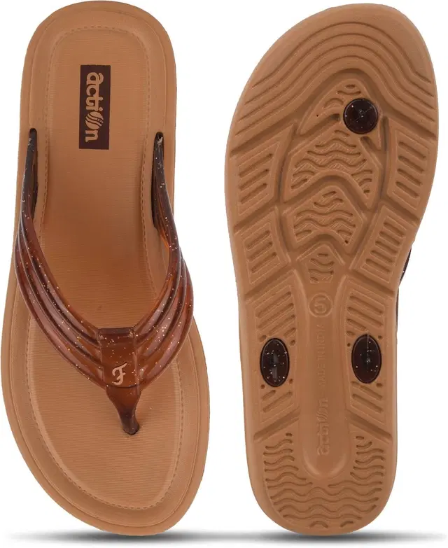 action Casual Slippers for Women (Brown, 5)