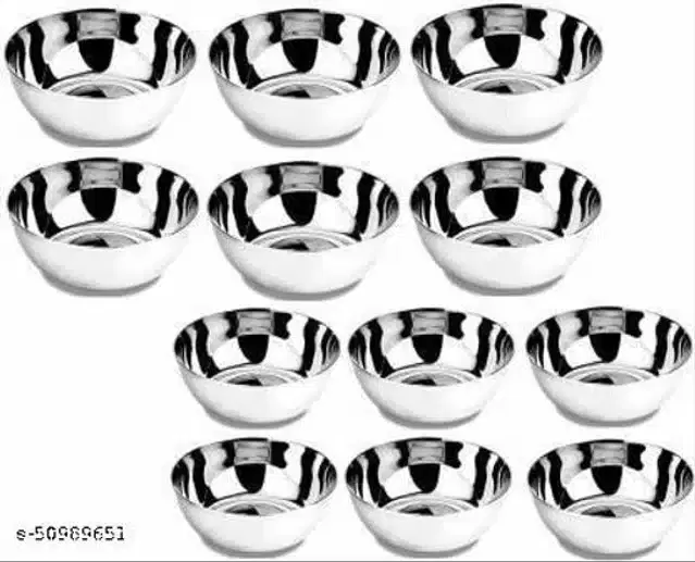 Stainless Steel Bowls, Silver, 250 ml, Pack of 12