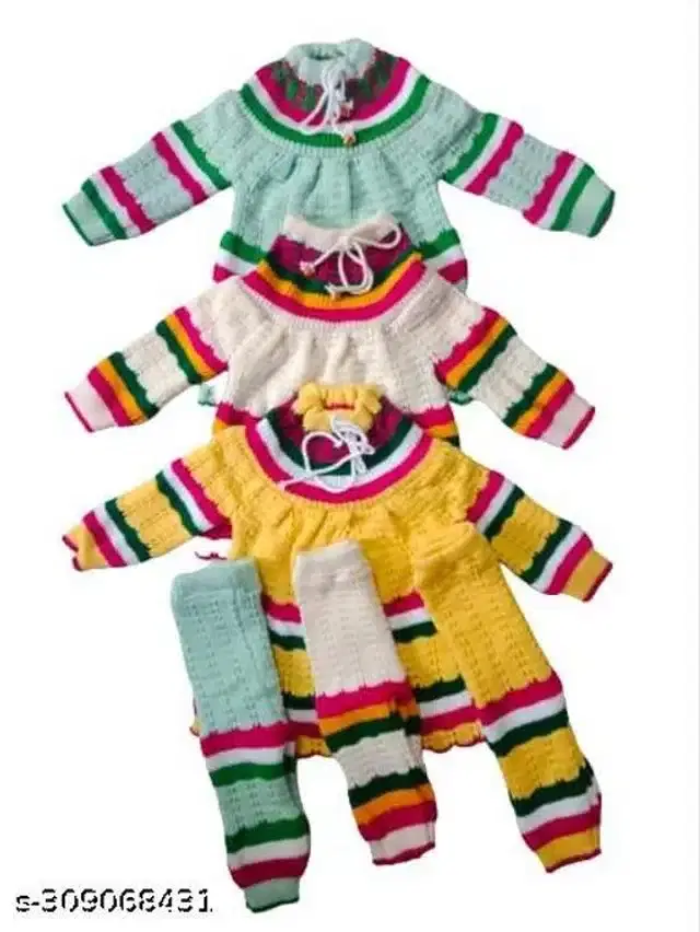 Woolen Sweater & Pant for Girls, Set of 3 (Multicolor, 3-6 Months)