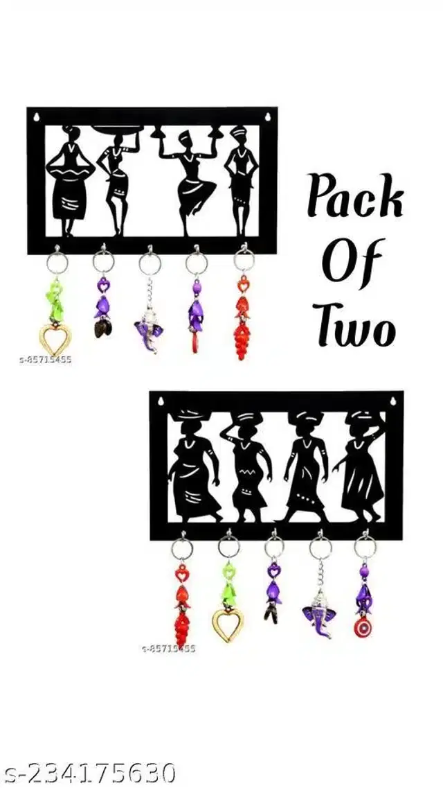 Wooden Key Holder, Black, Pack of 2