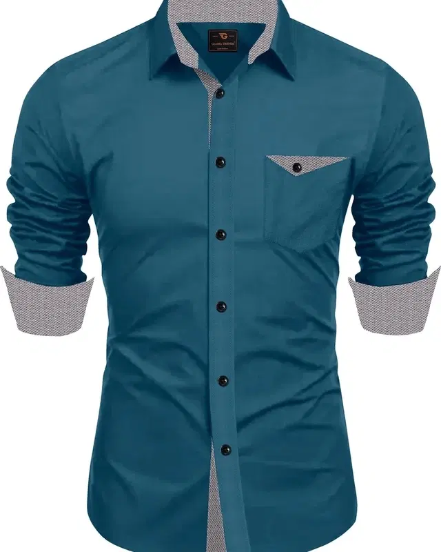 Full Sleeves Shirt for Men (Teal, L)