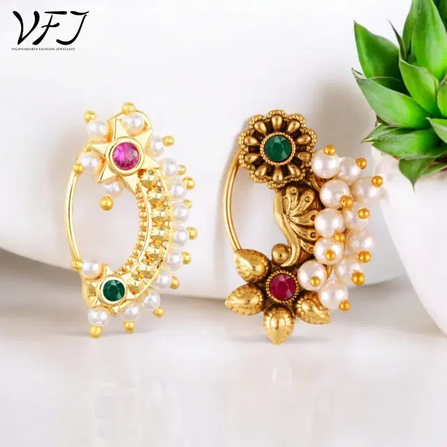Alloy Nath Nosepins for Women, Pack of 2 (Multicolor)