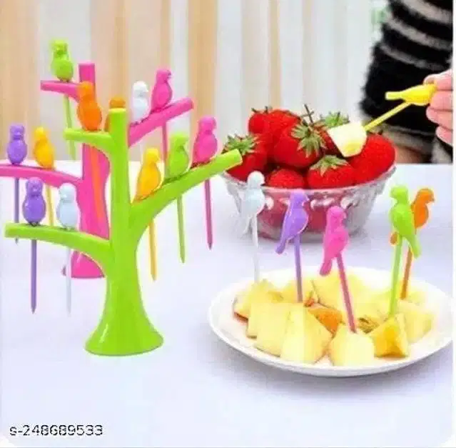 Bird & Tree Theme Fruit Forks Set, Multicolor, Set of 2