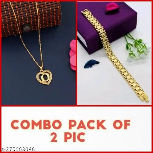 Alloy Pendant with Chain & Bracelet for Women, Set of 2 (Multicolor)