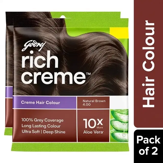 Godrej Rich Creme Hair Colour – Natural Brown – 11 g+11 ml (Pack of 2)