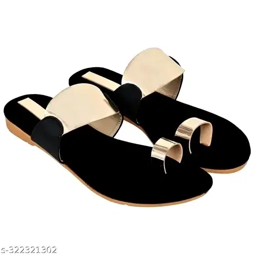 Altek Women Flat, Black & Golden (7)