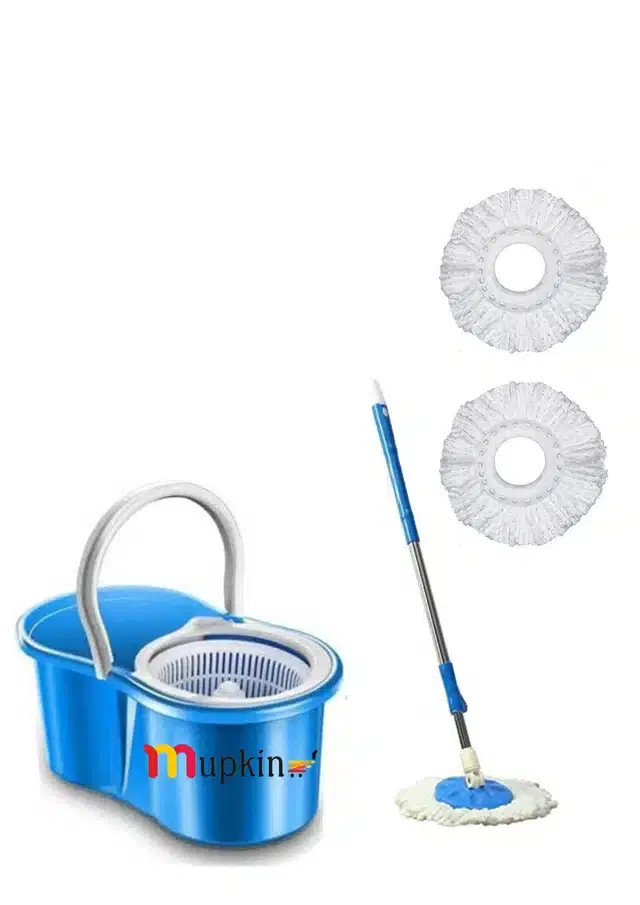 PVC Magic Spin Bucket Mop with 3 Refills, Blue, Set of 3