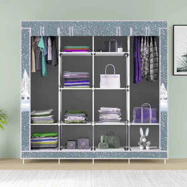 Plastic Printed Collapsible Wardrobe, Grey