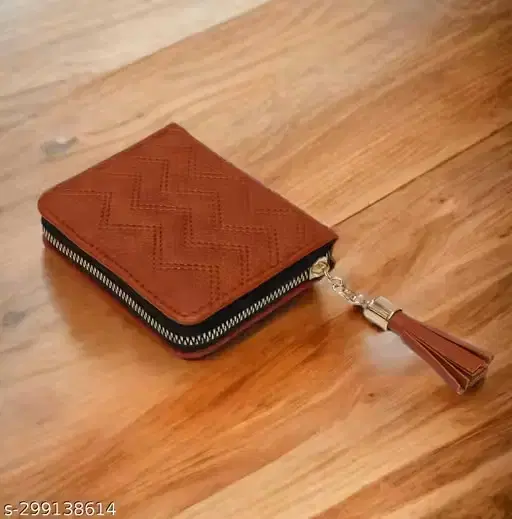 Compact Textured PU Leather Wallets for Women, Brown