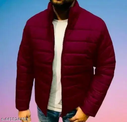 PU Jacket for Men (Maroon, M)