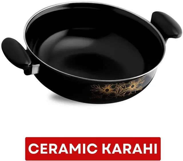 Cast Iron Kadai, Black, 28 cm