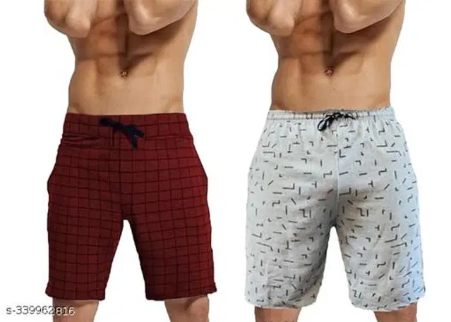 Cotton Shorts for Men, Pack of 2 (Maroon & Grey, 34)