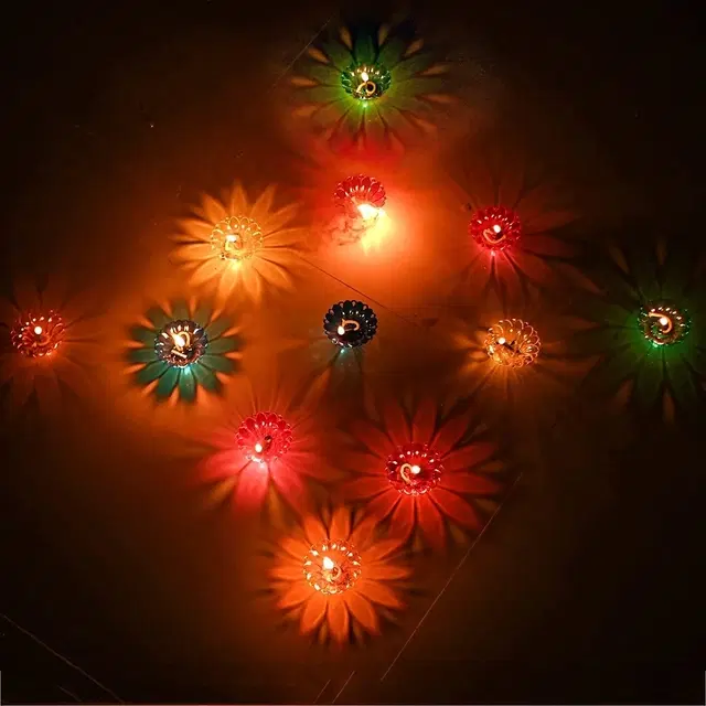 Plastic 3D Shadow Reflection Floating Diwali Diyas, Multicolor, Pack of 24