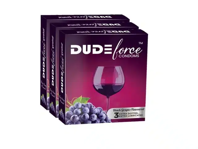 Dude Force 3 Pcs Black Grapes Flavoured Condoms for Men, Set of 3