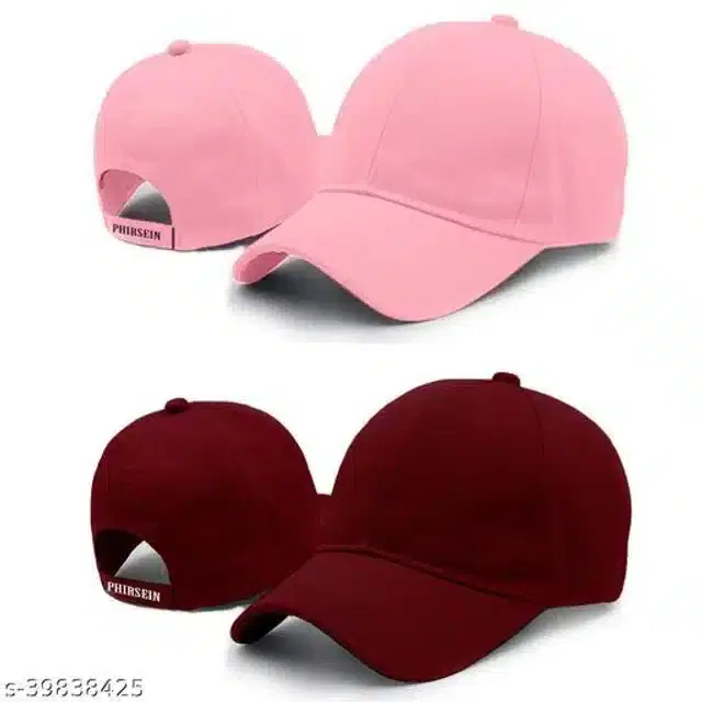 Cotton Cap for Men & Women, Pack of 2 (Maroon & Pink)