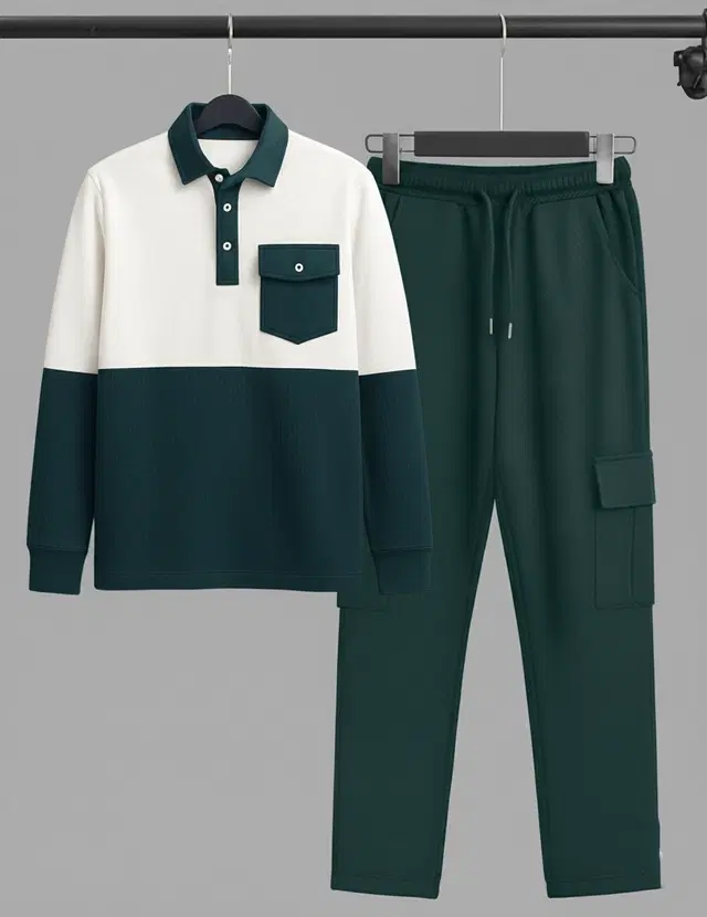 Colorblocked Night Suit For Men  Green , (M)