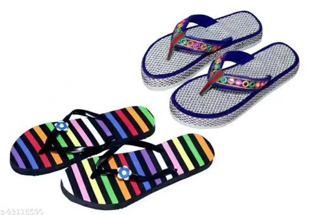Slippers for Women, Set of 2 (Multicolor, 7)